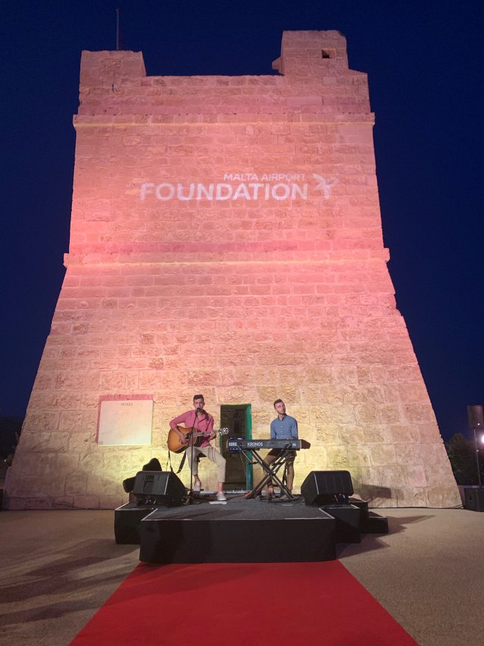 Joe Roscoe playing at the official opening of Ta' Xutu tower in Wied iż-Żurrieq.